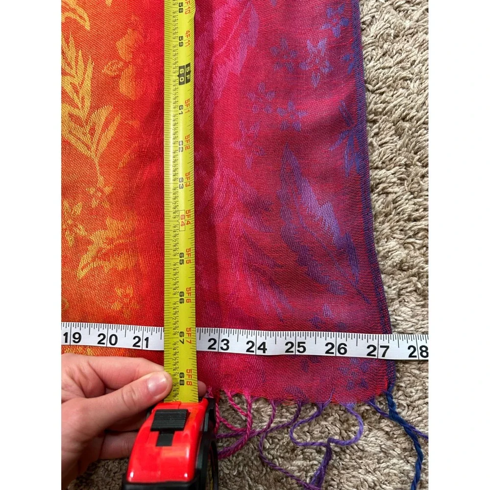 Rainbow Floral Jacquard Shawl Vibrant Fringe Wrap Scarf Festival Hippie Boho‎